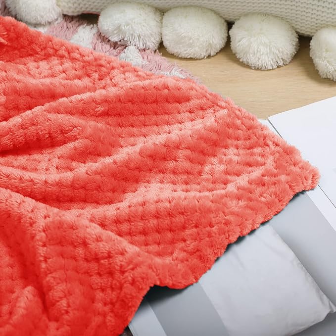Exclusivo Mezcla Fleece Throw Blanket, Super Soft and Warm Blankets for Couch, Sofa and Bed Waffle Textured, Cozy, Fuzzy and Lightweight (Coral Orange, 40x50 Inches)
