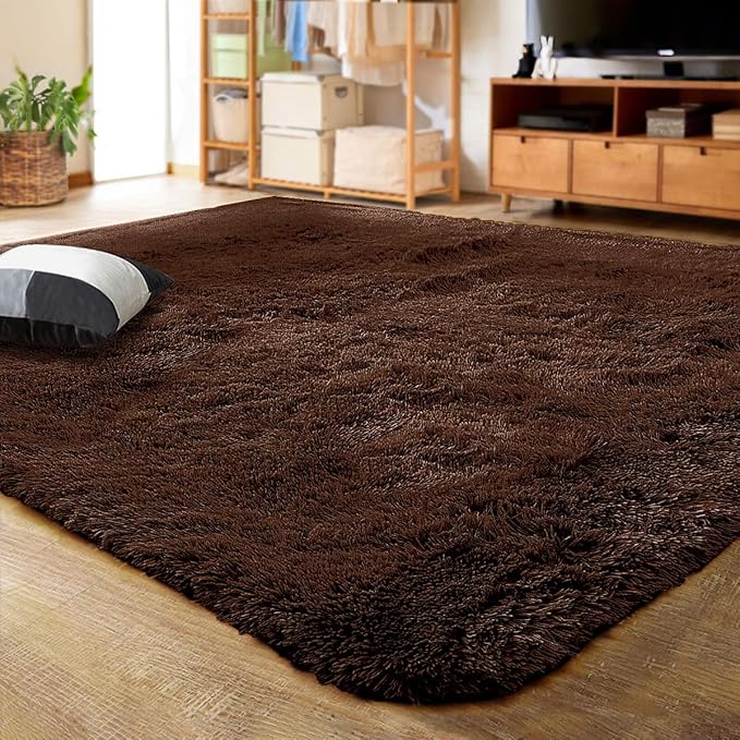 LOCHAS Ultra Soft Indoor Modern Area Rugs Fluffy Living Room Carpets for Children Bedroom Home Decor Nursery Rug 4x5.3 Feet,Brown
