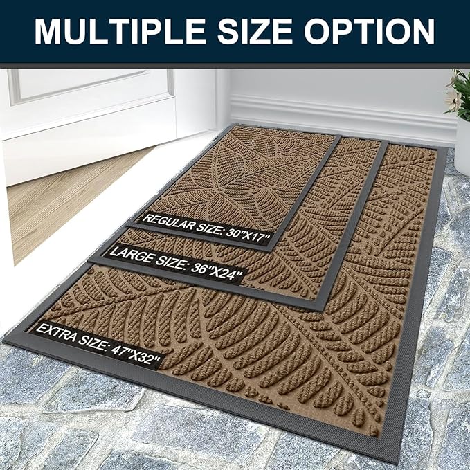 Colorxy Waterproof Doormat, Sturdy Natural Rubber Front Indoor Mat, Non Slip Low Profile Outdoor Door Mat, Stain and Fade Resistant Floor Mats, Easy Clean Patio Entry Mat, 59''x20'', Light Brown