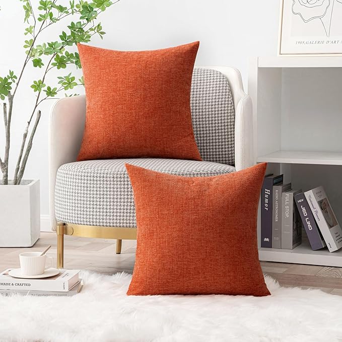 MIULEE Pack of 2 Rust Throw Pillow Covers 20x20 Inch Soft Chenille Pillow Covers for Sofa Living Room Couch Solid Dyed Cases