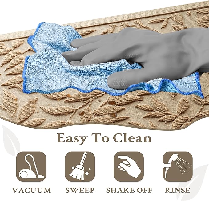 Beige Leaves Outdoor Indoor Entrance Door mat, Absorbent Durable Heavy Duty Welcome Front Door Mat,Thick Natural Rubber Back,Easy Clean Entryway Mat 47x32 Inch, Low Profile
