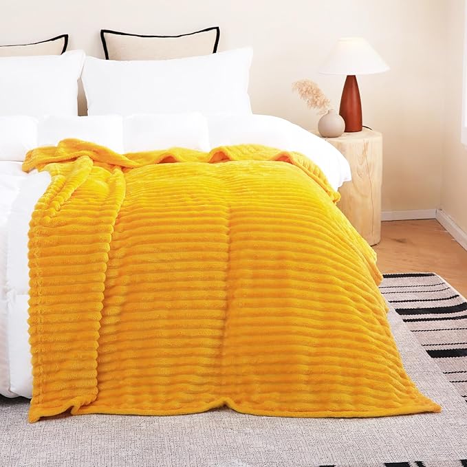 Gold Fleece Throw Blanket 50”×70” for Couch Sofa Bed,Super Soft Cozy Plush Microfiber Flannel Blanket with Stripes Design Lightweight for Adults,Woman,Girls