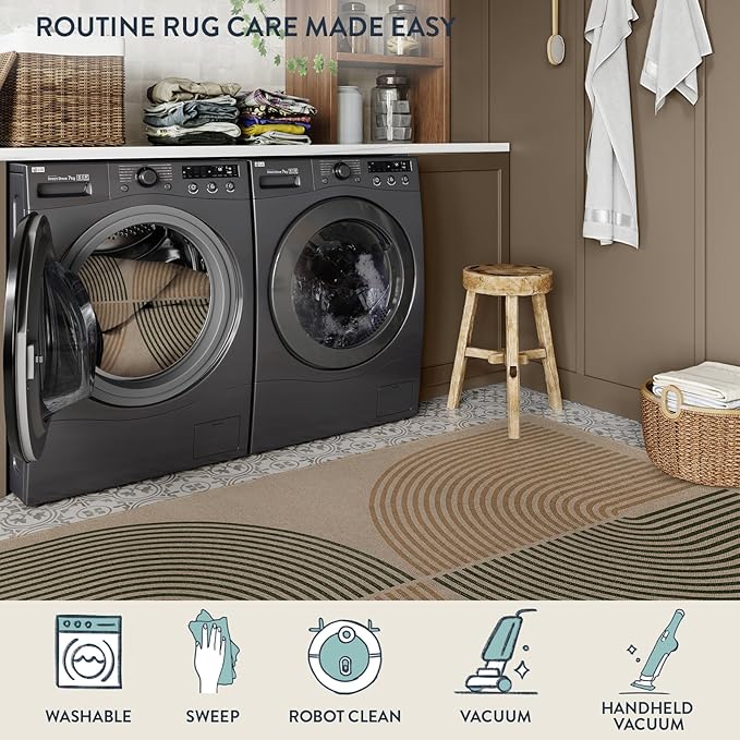 Lahome Enfys Modern Rainbow Easy Jute Rug, 2x8 Hallway Runner Washable Rugs for Entryway Farmhouse Kitchen Rug, Non Slip Indoor Outdoor Carpet Contemporary Throw Door Mat for Bedroom Porch