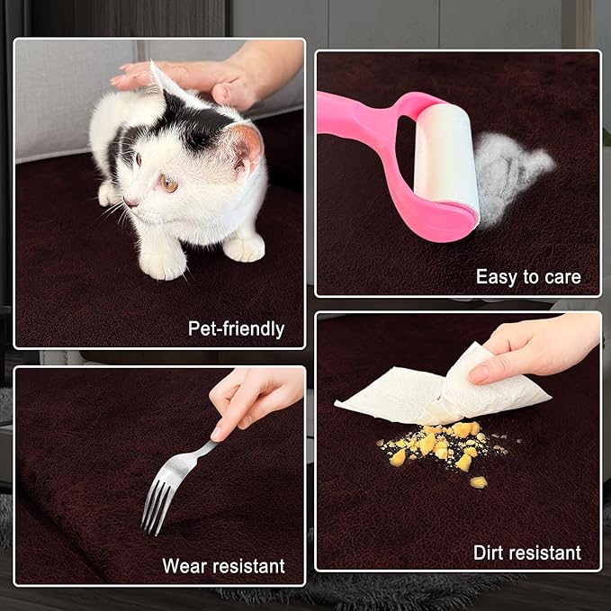 Leather Look Couch Cushion Covers Sofa Seat Slipcovers Sets Couches Furniture Protector for Sectional Armchair Loveseat Pets Kids Stretch Spandex Fabric (1 Cushion Loveseat, Burgundy)