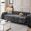 HANDONTIME Boho Geometric Couch Covers for Sofa Pet Friendly Dark Grey and Black Sofa Covers Washable Chenille Couch Blanket Cover for 3 Cushion Couches Pet Protector Furniture Cover Soft, 71" X 134"