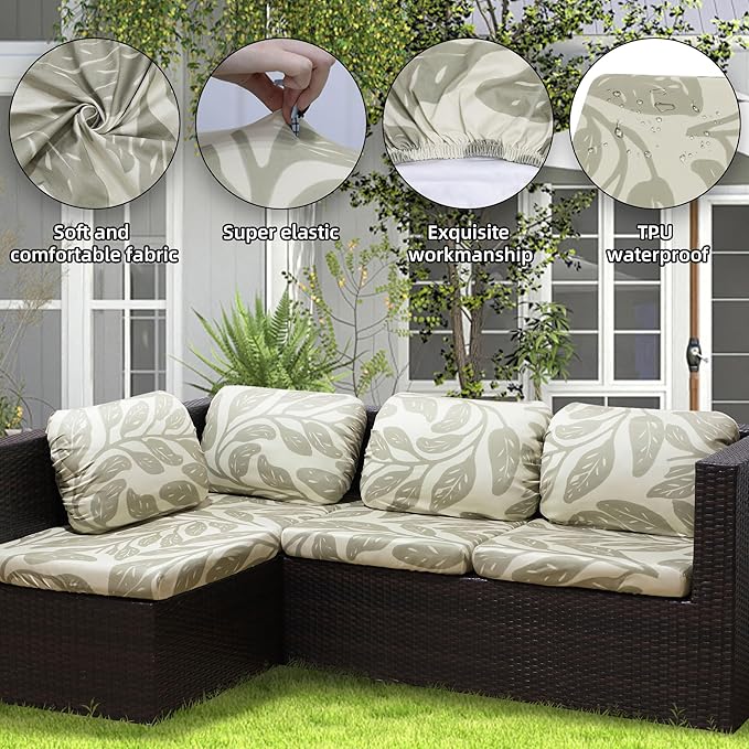 8Pcs Outdoor Cushion Covers, Patio Cushion Covers,Stretch Elastic Slipcovers, Replacement Washable & Reusable Furniture Protector for Patio Couch (Hummingbird-Pattern,Cover Only)