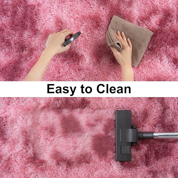Soft Runner Rugs for Bedroom Hallways, 2x4 Tie-Dyed Blush Pink Fluffy Shag Throw Area Rug Non Slip for Bedside Dorm, Long Shaggy Furry Carpet for Nursery Living Room