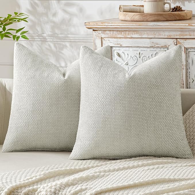 MIULEE Pack of 2 Couch Throw Pillow Covers 18x18 Inch Grey-White Modern Boho Accent Decorative Pillow Covers Soft Chenille Farmhouse Cushion Covers for Home Decor Bed Sofa Living Room