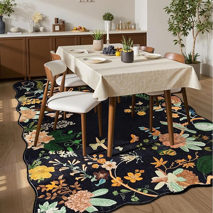 Rugflix 5x7 Floral Area Rug for Living Room, Bedroom, Machine Washable Rugs with Non-Slip Backing, Indoor Low Pile Carpet for Dining Room, Nursery, Kids Pet Friendly