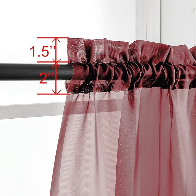 OWENIE Burgundy Red Sheer Curtains 72 Inches Long 2 Panels Set, Transparent Voile Sheer Curtain Rod Pocket Gauze Drapes for Living Room Bedroom Window Sliding Glass Door Treatment, Each 42 x 72 Inch