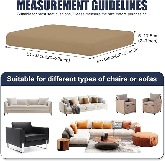 Patio Stretch Cushion Covers, Chair Cushion Covers& Sofa Replacement Slipcovers for Patio Furniture Cushion Covers, Washable Reusable Furniture Protector (4, Khaki)