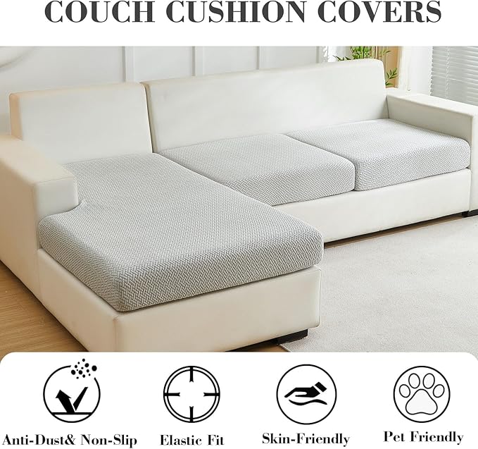 Sofa Covers Couch Covers for Sofa Pet Friendly Couch Cushion Covers Universal Sofa Covers Washable Stretch Slipcovers for Sectional Sofa (Texture Light Gray, 2 Seats + Chaise Cover)