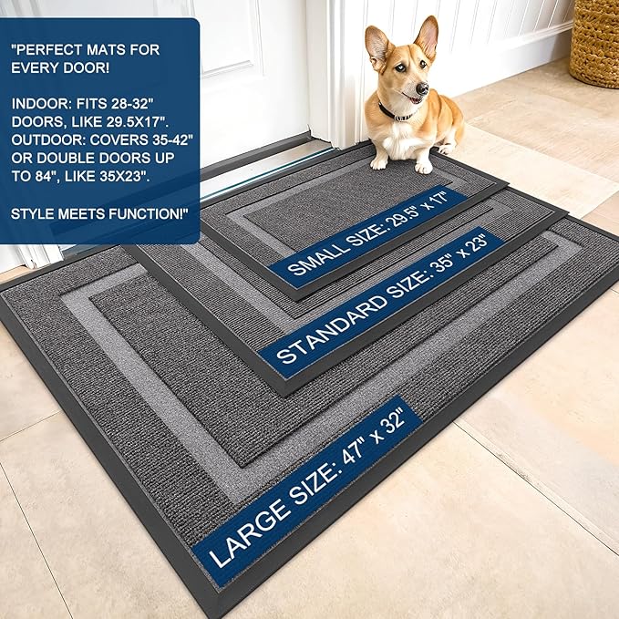 OLANLY Front Door Mat Indoor Outdoor Entrance, Waterproof All-Season, All-Weather Doormat, Sturdy Natural Rubber, Fade Resistant, Low Profile, Easy Clean Patio Porch Entryway Mat, 59x20, Dark Grey