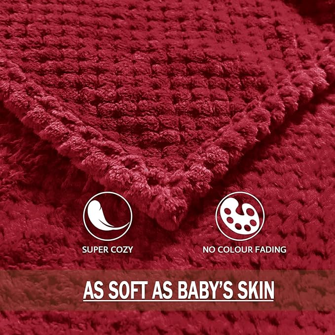 Exclusivo Mezcla Fleece Bed Blanket Twin Size, Super Soft and Warm Blankets for Couch, Sofa and Bed Waffle Textured, Cozy, Fuzzy and Lightweight (Deep Red, 60x80 inches)