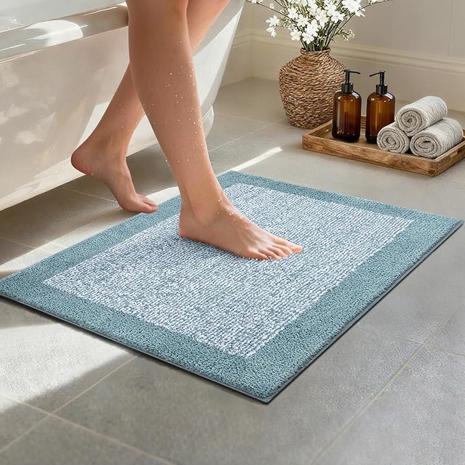 Bathroom Rugs 24x17 Non Slip Washable, Dusty Blue Bath Mat for Bathroom Floor Tub, Soft Absorbent Quick Dry Mats for Shower, Bathtub,Home Decor