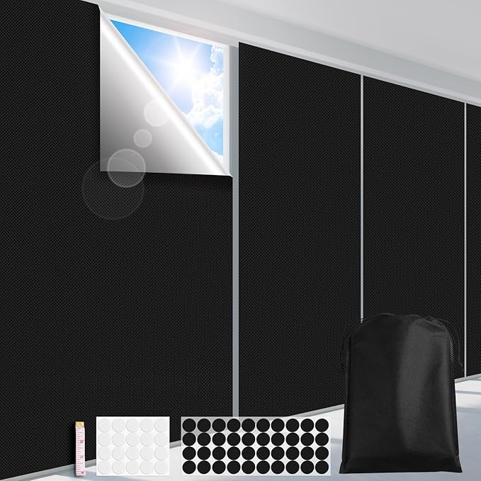 FADOTY Blackout Curtains for Bedroom, Portable 100% Black Out Window Cover Film, Cuttable Blackout Shades Fabric Sheet, No Drill Window Blinds, Sun Heat Light Blocker for Travel Media Dorm, 57'' W