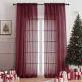 OVZME Burgundy Bedroom Curtains 96 Length for Farmhouse, 59 Inch Extra Wide Light Filtering Voile Drapes Light Airy Window Decor for Patio Door Living Room Bedroom Dining, 59Wx96L Inches