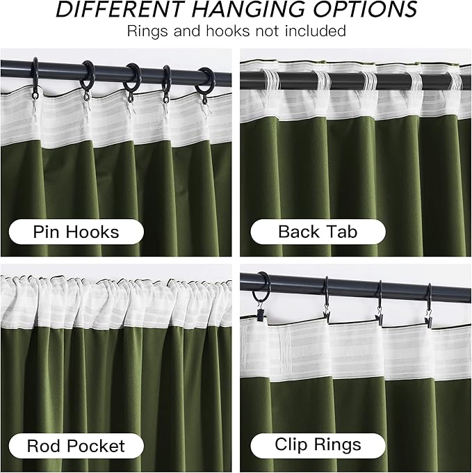 RYB HOME Olive Green Velvet Curtains 90 inches Long - Room Darkening Luxury Window Treatment Privacy Thermal Insulated Backdrops for Living Room, 52 inch x 90 inches, 2 Panels Set