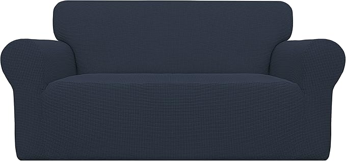 Easy-Going Stretch Oversized Loveseat Slipcover 1-Piece Sofa Cover Furniture Protector Couch Soft with Elastic Bottom for Kids Polyester Spandex Jacquard Fabric Small Checks Dark Blue