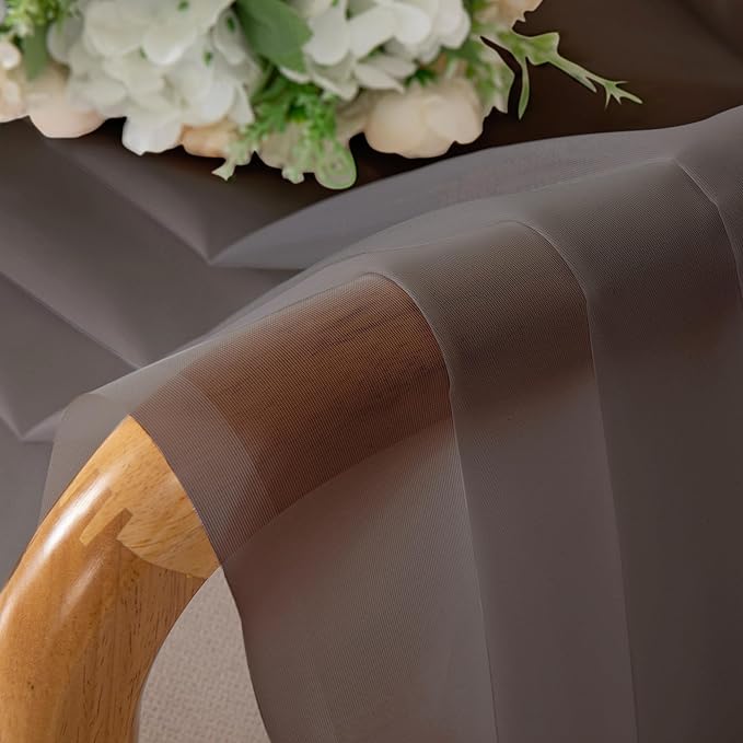 Chyhomenyc Chocolate Brown Sheer Curtains 45 Inch Long 2 Panels, Light Filtering Rod Pocket Voile Short Curtains Drapes for Living Room Bedroom Small Windows, 42Wx45L Inches