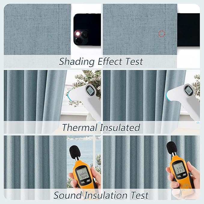 Guken Blue 100% Blackout Curtains 92 Inch Length 2 Panels Set for Living Room Bedroom Back Tab Thermal Insulated Black Out Linen Drapes Room Darkening Window Curtains 92 Inches Long Dusty Blue
