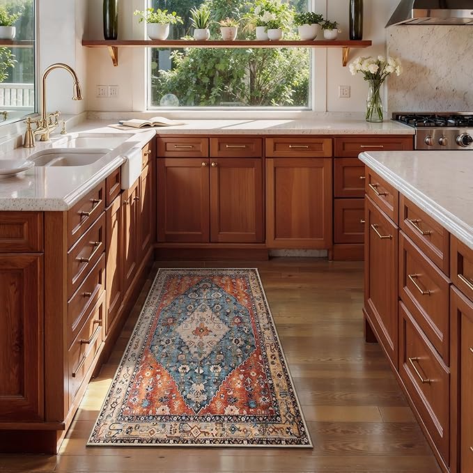 SERISSA 2x4 Boho Rugs for Entryway, Washable Non-Slip Kitchen Runner Rug, Ultra Soft Small Area Rug Vintage Tribal Low-Pile Door Mat Indoor Entrance Carpet for Bedroom Hallway Laundry Room Bathroom