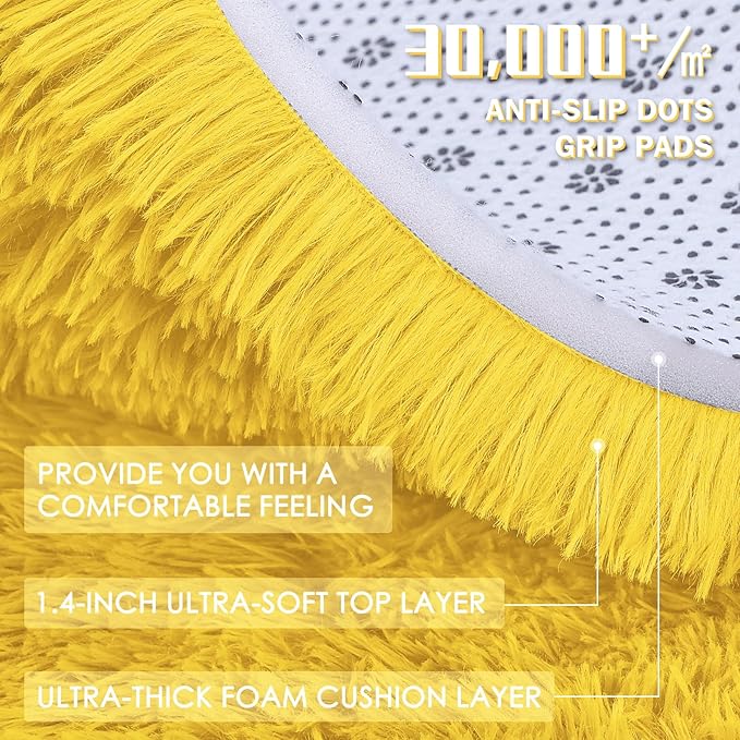 OLANLY 2x4 Machine Washable Runner Rugs for Hallway, Soft Fluffy Shaggy Bedside Rugs for Bedroom, Living Room, Indoor Floor Carpet for Kids Girls and Boys, Nursery Rooms, Home Decor Aesthetic, Yellow