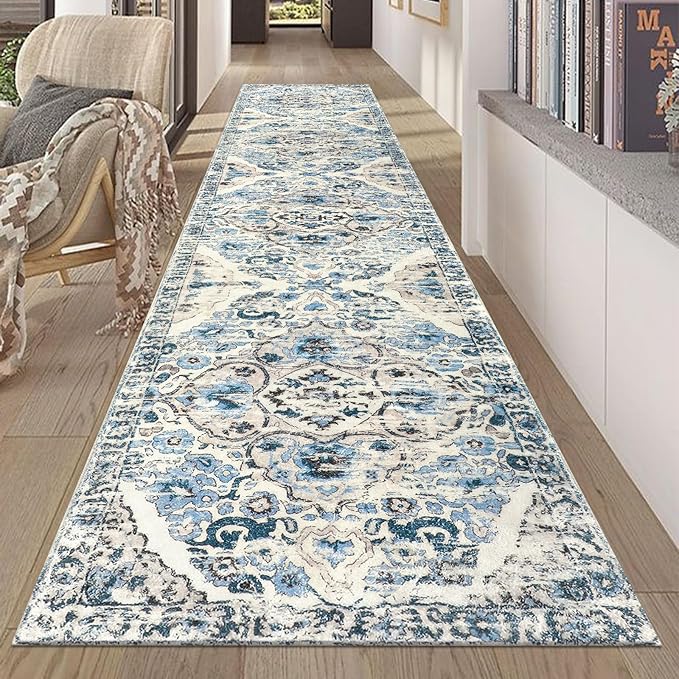 HEBE Hallway Runner Rug 2'x10' Washable Vintage Distressed Area Rugs Non Slip Laundry Rug Runner Boho Floor Carpet Runners for Hallways Entryway Laundry Room Kitchen Bathroom