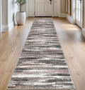 Lansny Modern Abstract Runner Rug 2.6x14, Dark Light Brown White Washable Long Kitchen Runner Non-Slip Soft Hallway Rug Runner Thin Print Faux Wool Carpet for Entryway Bedroom Laundry Room Indoor
