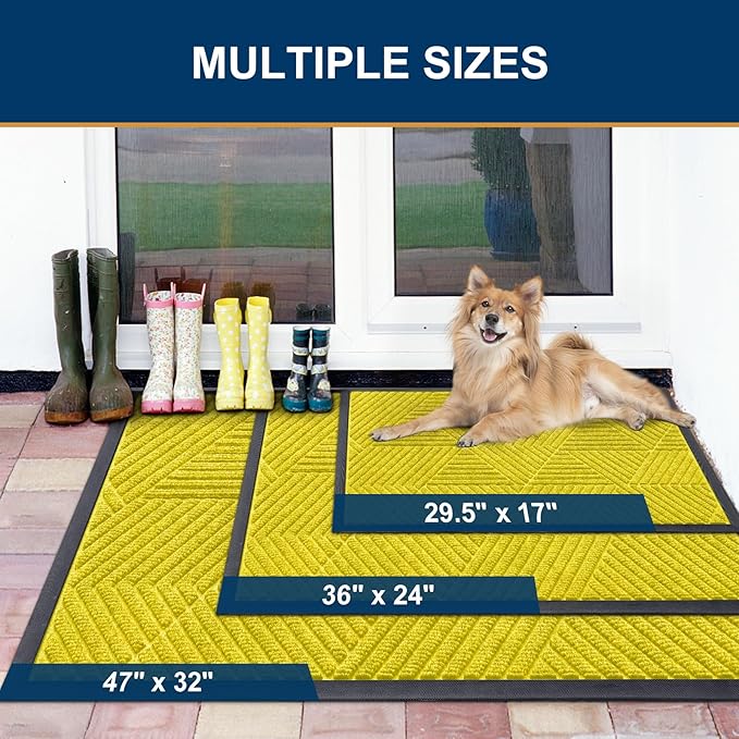 Smiry Front Door Mat Outside Entrance, Heavy Duty Sturdy Natural Rubber Doormat, Trap Dirt and Moisture, Easy Clean Low Profile Welcome Floor Mats for Indoor Outdoor Entry, 35X23 Inch, MST- Yellow