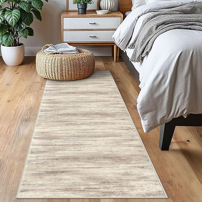KOZYFLY Modern Abstract Runners for Hallways 2x6 Washable Rug Runner Non-Slip Soft Striped Kitchen Runner Rug, Beige Brown Print Carpet Runner for Entryway Bathroom Laundry Room Foyer