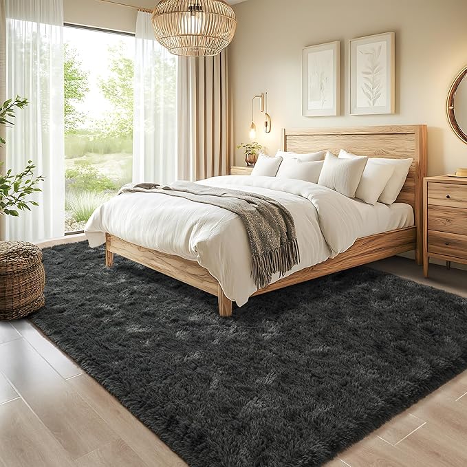Chicrug Soft Area Rugs for Bedroom Living Room Plush Fluffy Rug 5x8 Feet, Shag Furry Area Rug Carpet Non Shedding for Nursery Children Kids Girls Room Home Decorative, Dark Grey