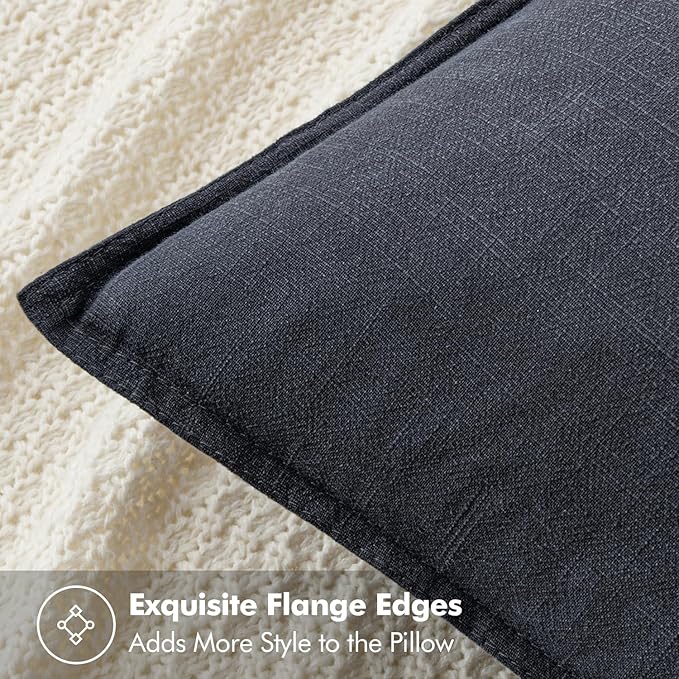 MIULEE Decorative Linen Euro Sham Pillow Covers 24x24 Dark Gray Boho Farmhouse Neutral Couch Throw Pillows for Bed Pack of 2 Accent Modern Pillowcase Sofa Livingroom Home Decor