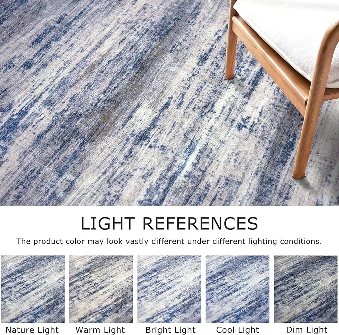 KOZYFLY 4x6 Area Rug Modern Abstract Washable Large Rugs for Entryway Non-Slip Soft Living Room Rug, Print Grey-Blue Throw Rugs Indoor Mat for High-Traffic Door Entrance, Laundry, Nursery, Bedroom