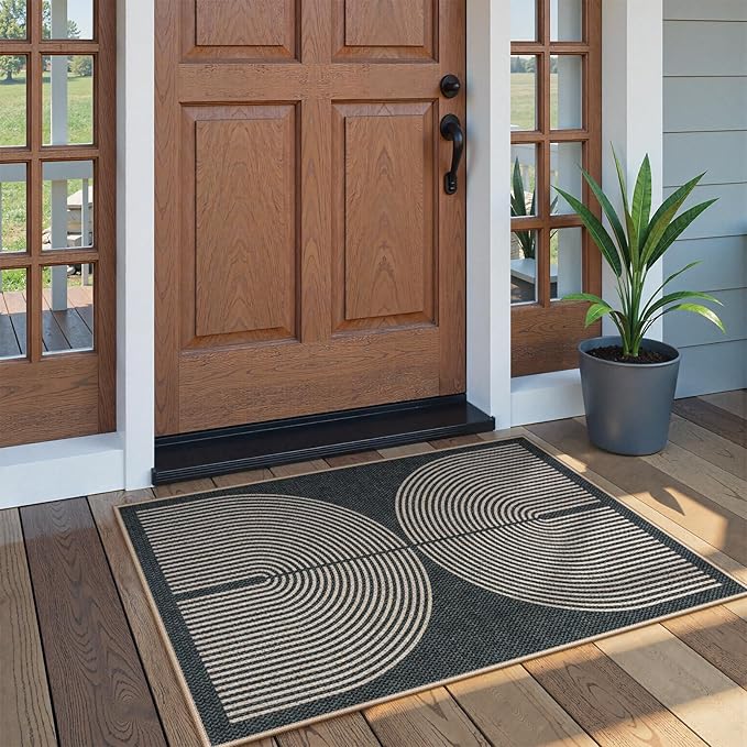 Lahome Enfys Rainbow Easy Jute Rug, 32"x48" Door Mat Black Indoor Outdoor Neutral Entryway Rug, Farmhouse Non Slip Non Shedding Lightweight Kitchen Mats for Floor Entrance