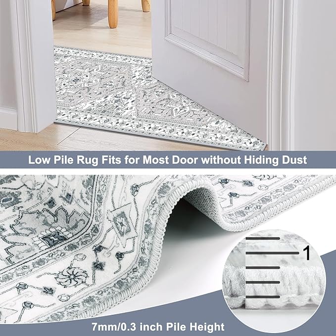 Yamaziot Washable Runner Rug, 2x8 Non-Slip Boho Vintage Hallway Rug with Rubber Backing, Low Pile Faux Wool Distressed Carpet Runner for Bedroom, Kitchen, Laundry, Entrance