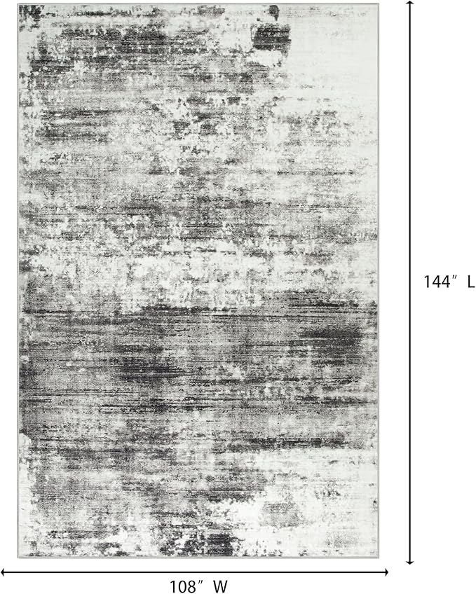 9x12 Area Rugs Washable Rug: Modern Abstract Living Room Rug Soft Anti-Skid Thin Carpet Indoor Floor Non-Shedding Carpets for Bedroom Dining Room Farmhouse Nursery Home Office Black Grey