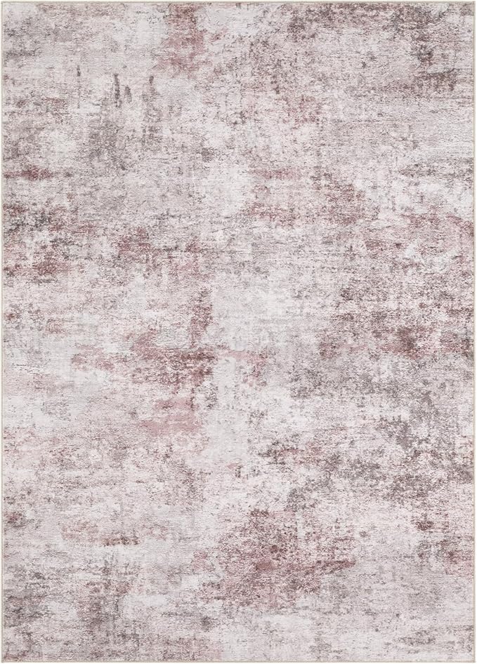 UERMEI 9x12 Area Rug Living Room Rugs - Washable Neutral Modern Abstract Soft Thin Large Rug Indoor Floor No Slip Rug Carpet for Bedroom Under Dining Table Home Office Decor - Pink