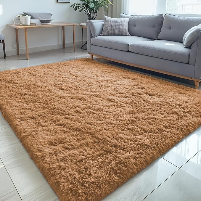 OLANLY 5x8 Machine Washable Large Area Rugs for Living Room, Bedroom, Soft Fluffy Shaggy Bedside Rug, Indoor Floor Carpet for Kids Girls and Boys, Dorms, Nursery, Home Decor Aesthetic, Khaki