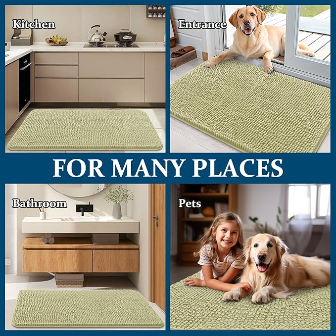 OLANLY Dog Door Mat for Muddy Paws 59x20, Absorbs Moisture and Dirt, Absorbent Non-Slip Washable Doormat, Quick Dry Chenille Mud Mat for Dogs, Entry Indoor Entryway Carpet for Inside Floor, Vanilla