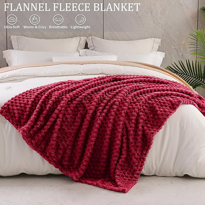 Exclusivo Mezcla Fleece King Blanket for Bed, Extra Large Fuzzy Deep Red Bed Blankets, Soft Cozy Plush Sofa Throws for All Seasons, 90x104 Inches