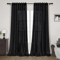 Nanspring Long Black Curtain 105 inches Long 2 Panels Set for Living Room Back Tab Modern Farmhouse Muslin Look Decor Cotton Textured Black Sheer Linen Curtains 105 inch Length for Large Window