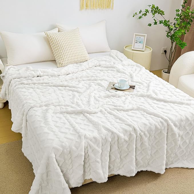 Aganear Flannel Throw Blanket - Cozy Soft Lightweight Fuzzy Flannel Throw Blanket for Women Warm Decorative Present for All Seasons, Portable Throw Blankets for Couch, Sofa, Bed, Car(50"x60", White)