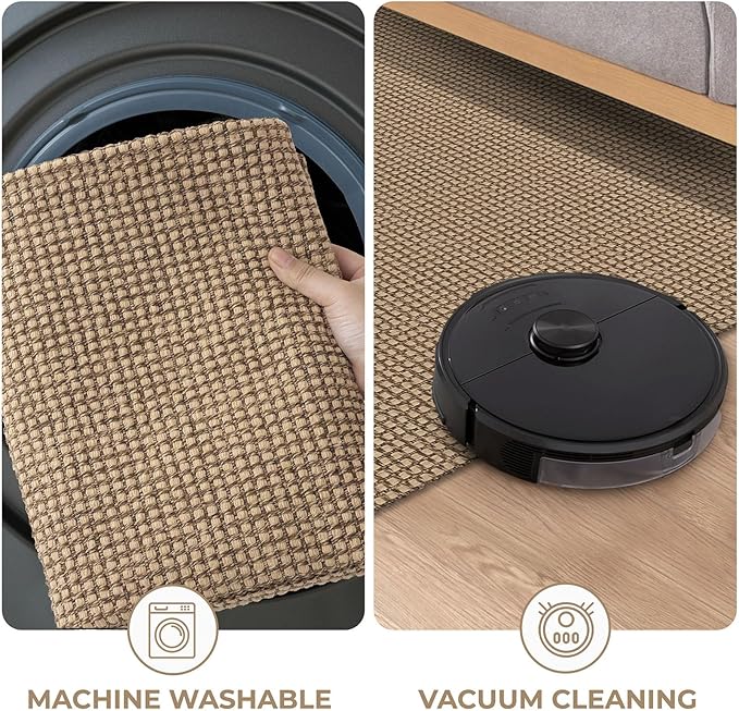 KOZYFLY Runners for Hallways 2.6x8 ft Washable Kitchen Runner Non Slip Rubber Backed Hall Runners Cotton Entryway Runner Rugs Floor Carpet for Indoor Backdoor Bedroom Kitchen, Tan/Orange/Brown