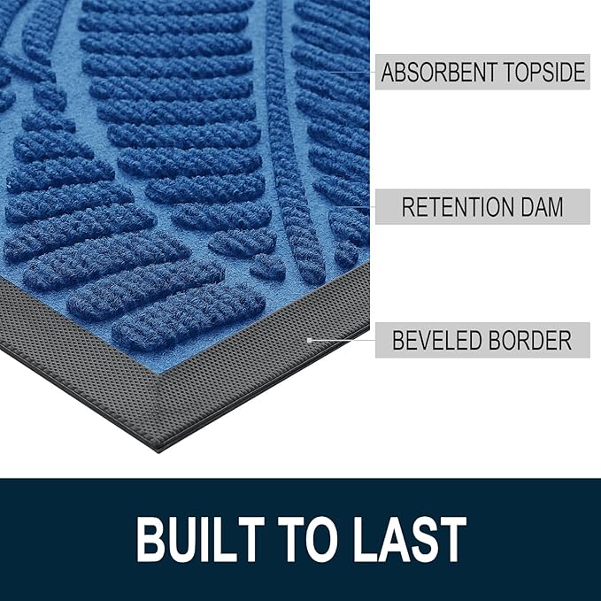 Colorxy Waterproof Doormat, Sturdy Natural Rubber Front Door Mats, Non Slip Low Profile Indoor Outdoor Entrance Mat, Stain Resistant Easy Clean Floor Mat for Patio or Entryway, 30''x17'', Light Blue