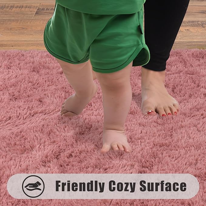 Soft Runner Rugs for Bedroom Hallways, 2x4 Blush Pink Fluffy Shag Throw Area Rug Non Slip for Bedside Dorm, Long Shaggy Furry Carpet for Nursery Living Room