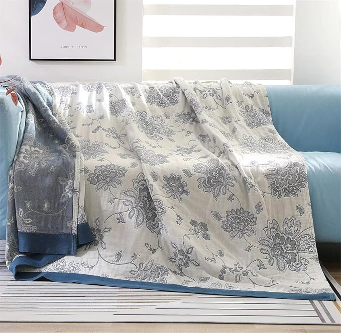 MSGKV Spring Throw Blanket 100% Cotton 60''x 80'', Versatile Woven Soft Decorative Blankets for Chair Bed Sofa Couch Bedroom Living Room