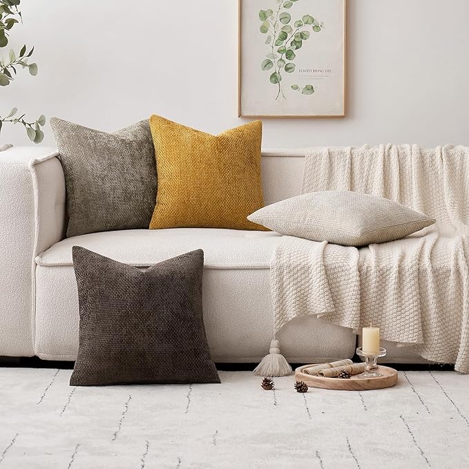 MIULEE Pack of 2 Couch Throw Pillow Covers 16x16 Inch Neutral Gold Modern Boho Accent Decorative Pillow Covers Soft Chenille Farmhouse Cushion Covers for Home Decor Bed Sofa Living Room
