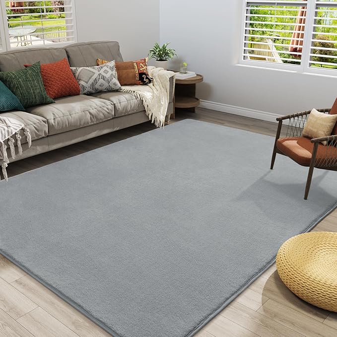 Amearea Modern Area Rugs for Bedroom Living Room, 4x6 Feet Grey Thickened Memory Foam Rug, Fluffy Indoor Washable Rugs Non Slip Minimalist Carpet for Kids Boys Girls Dorm Nursery Room Decor