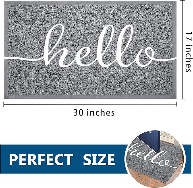 EARTHALL Door Mat Outside Inside Hello Doormat, 30"x17.5", Durable Floor Mat Non Slip Mat Ultra Absorb Mud Easy Clean Front Doormat for Garage, Entryway, Patio, High Traffic Areas, Grey